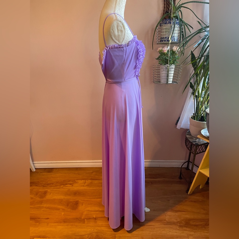 Vintage 70s Pastel Purple Ruffle Spaghetti Strap Formal Maxi Dress Gown XXS/XS - Picture 3 of 9